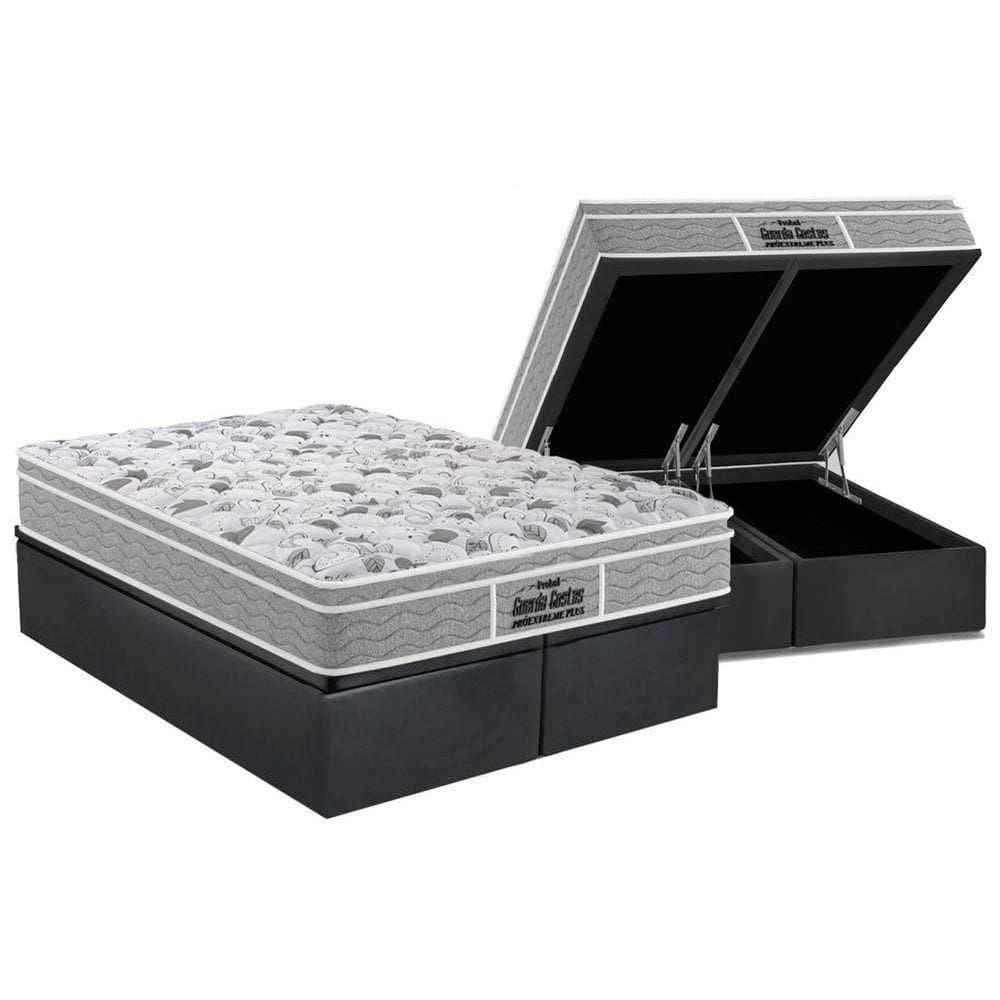 Cama Box Baú King: Colchão Ortopédico Probel D45 Guarda Costas PróExtreme Plus + Base CRC Suede Gray (193x203)