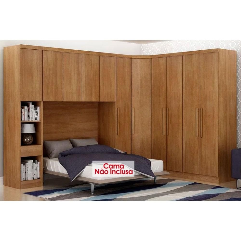 Quarto Modulado Casal Rizon/Linea 6 Peças (1 Aéreo + 3 Guarda Roupas + 1 Closet Canto Obliquo + 1 Complemento) QCM109 Cumaru - Novo Horizonte