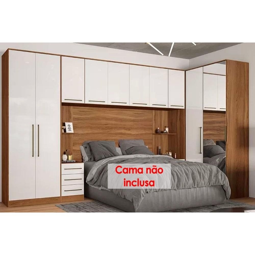 Modulado de Quarto Irlanda 7 Peças (3 Armários + 1 Ponte Aérea + 3 Complementos) QCM158 Amendola/Branco - Demóbile