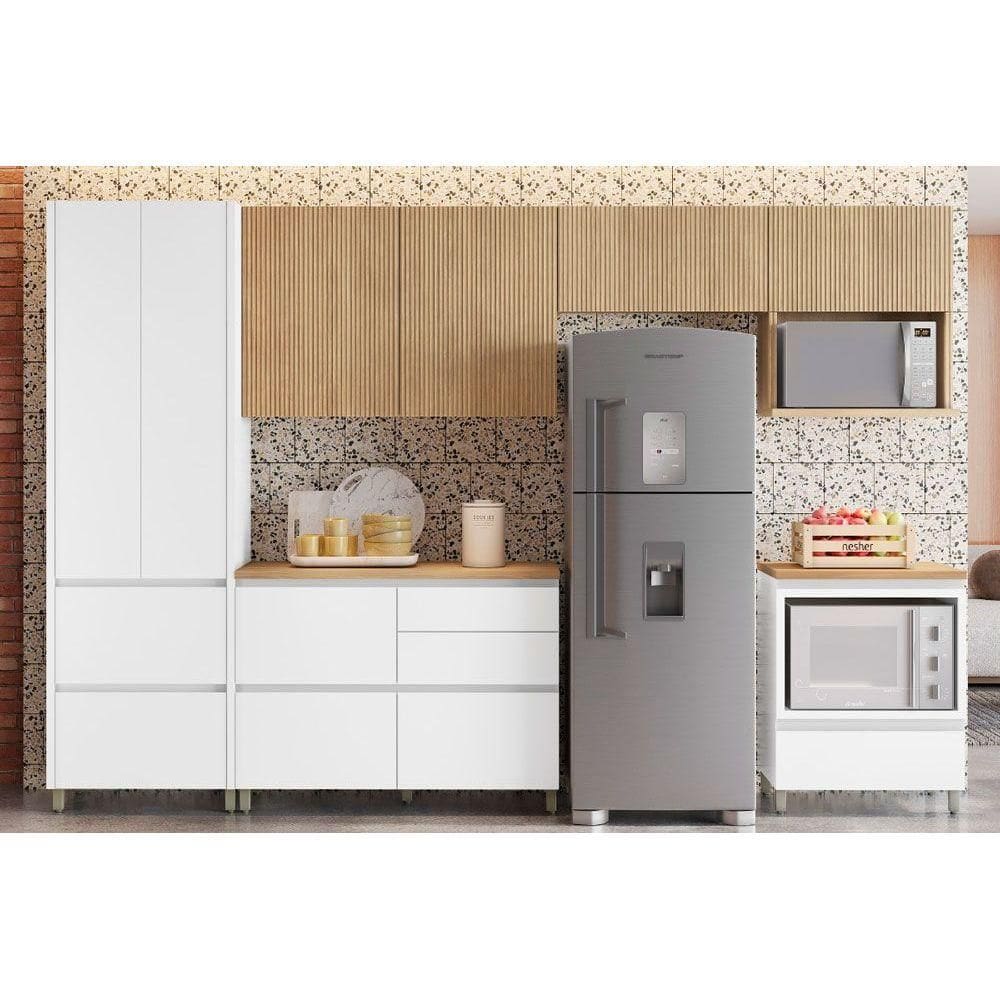 Cozinha Modulada Completa Rainha Gourmet 6 Peças (3Aéreos+2Balcões+1Paneleiro) C6P01 Branca/Nature - Nesher