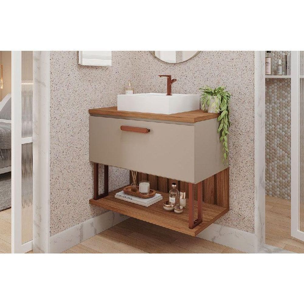 Balcão p/ Banheiro Duna 1 Porta c/ Cuba 80cm Cappuccino/Freijo - MGM