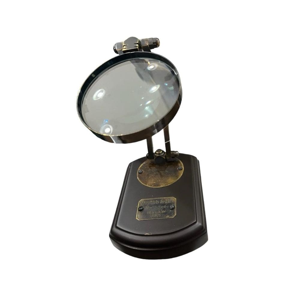 Lupa Mesa bancada Decorativa Madeira Metal Vintage Leitura