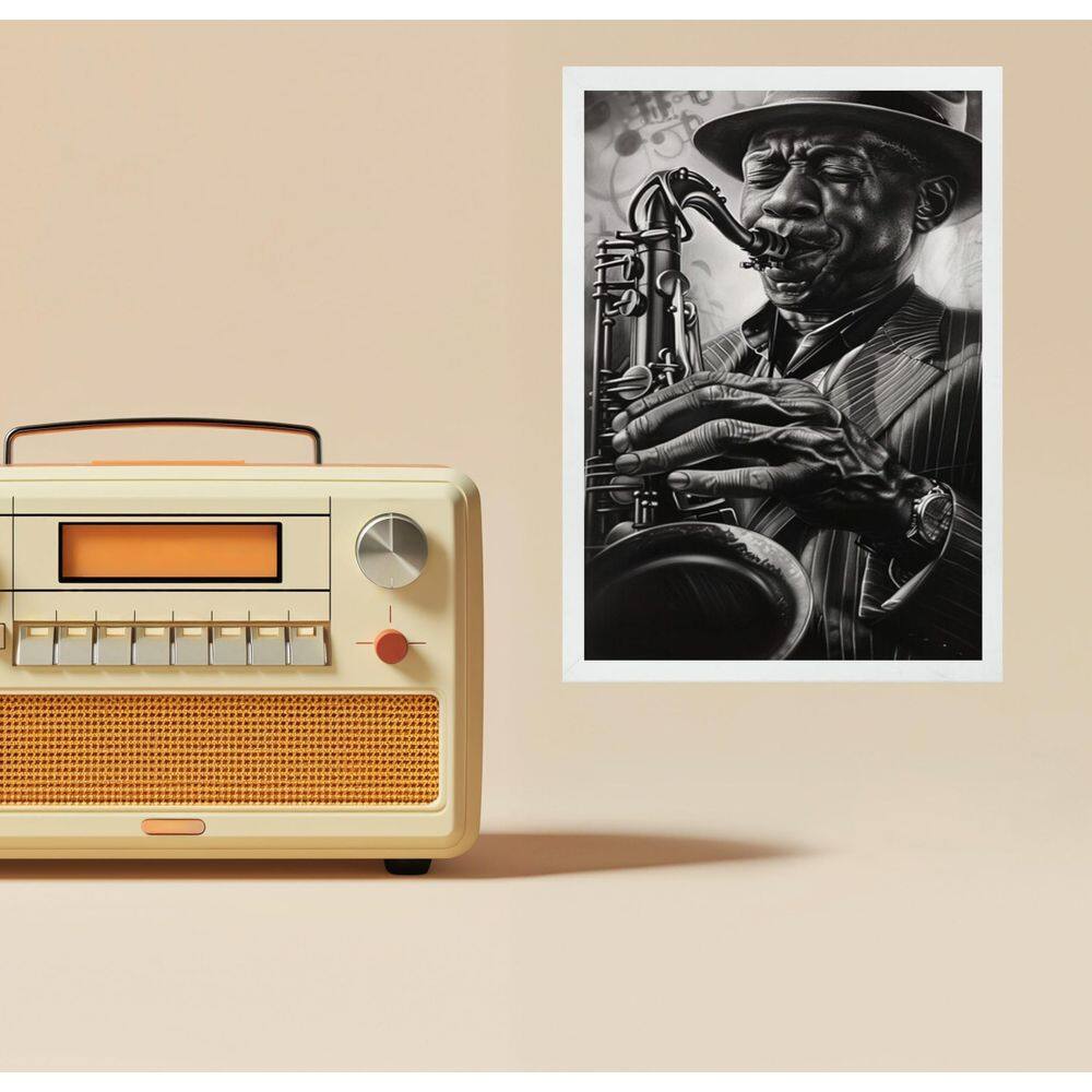 Quadro Decorativo Músico Jazz - Grafite 33X24Cm
