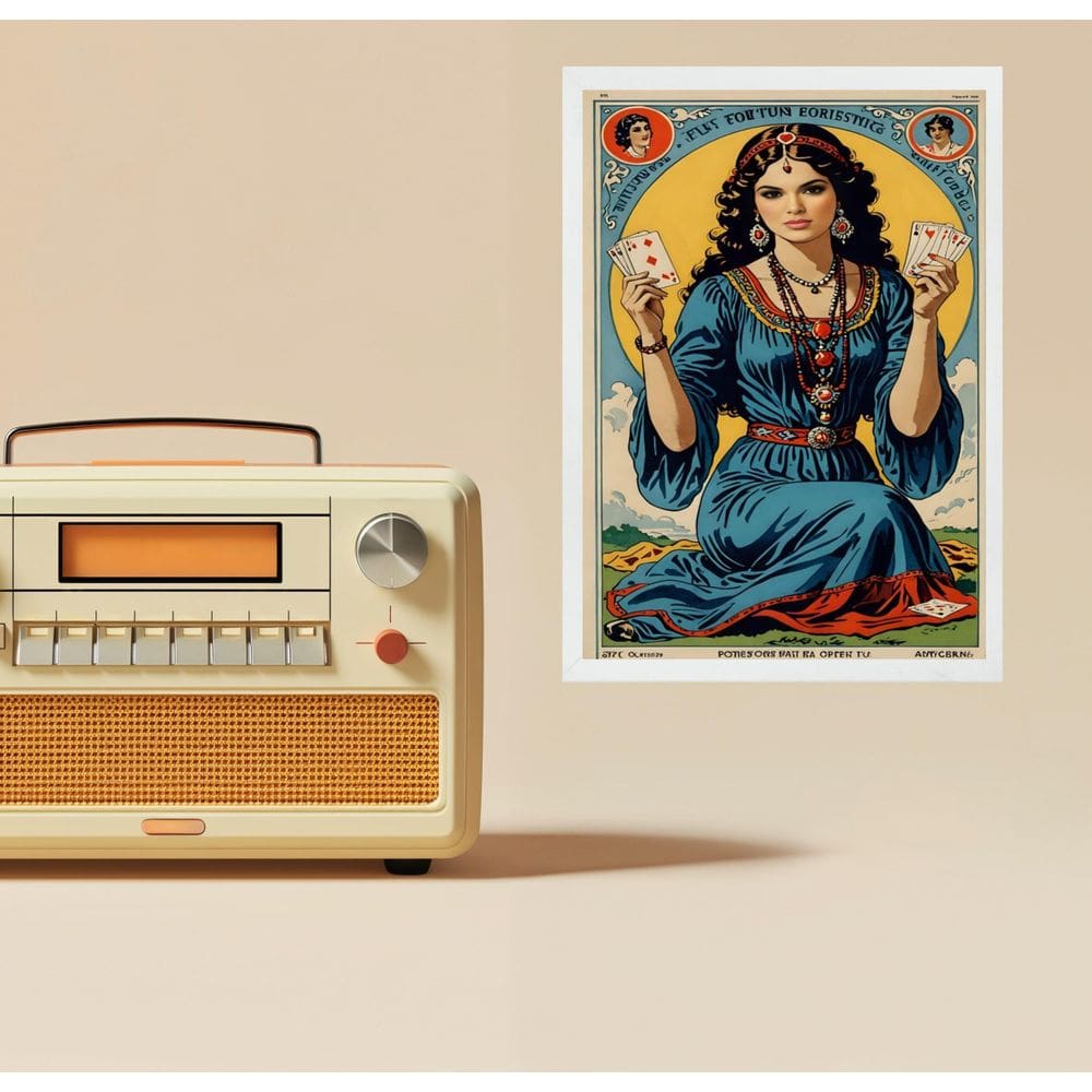 Quadro Decorativo Cigana Com Cartas Baralho 24X18Cm - Vidro
