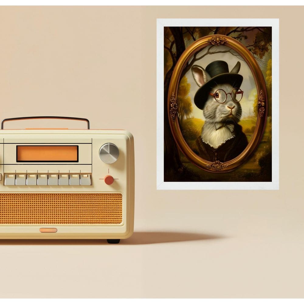 Quadro Decorativo Coelho - Retrato Antigo 24X18Cm - Vidro