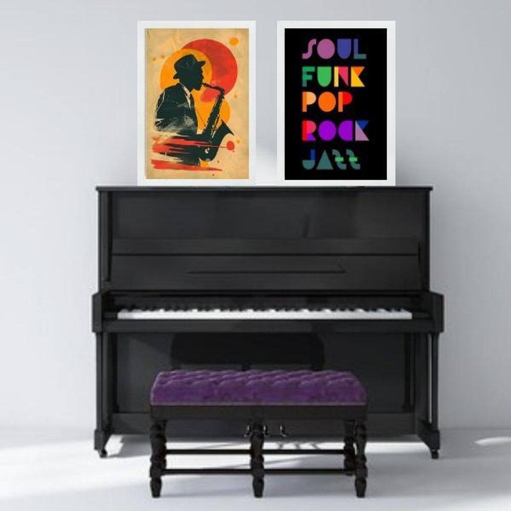 Kit 2 Quadros Música - Music Vibes 45X34Cm