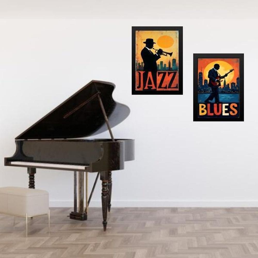 Kit 2 Quadros Músicos Jazz E Blues 33X24Cm - Com Vidro