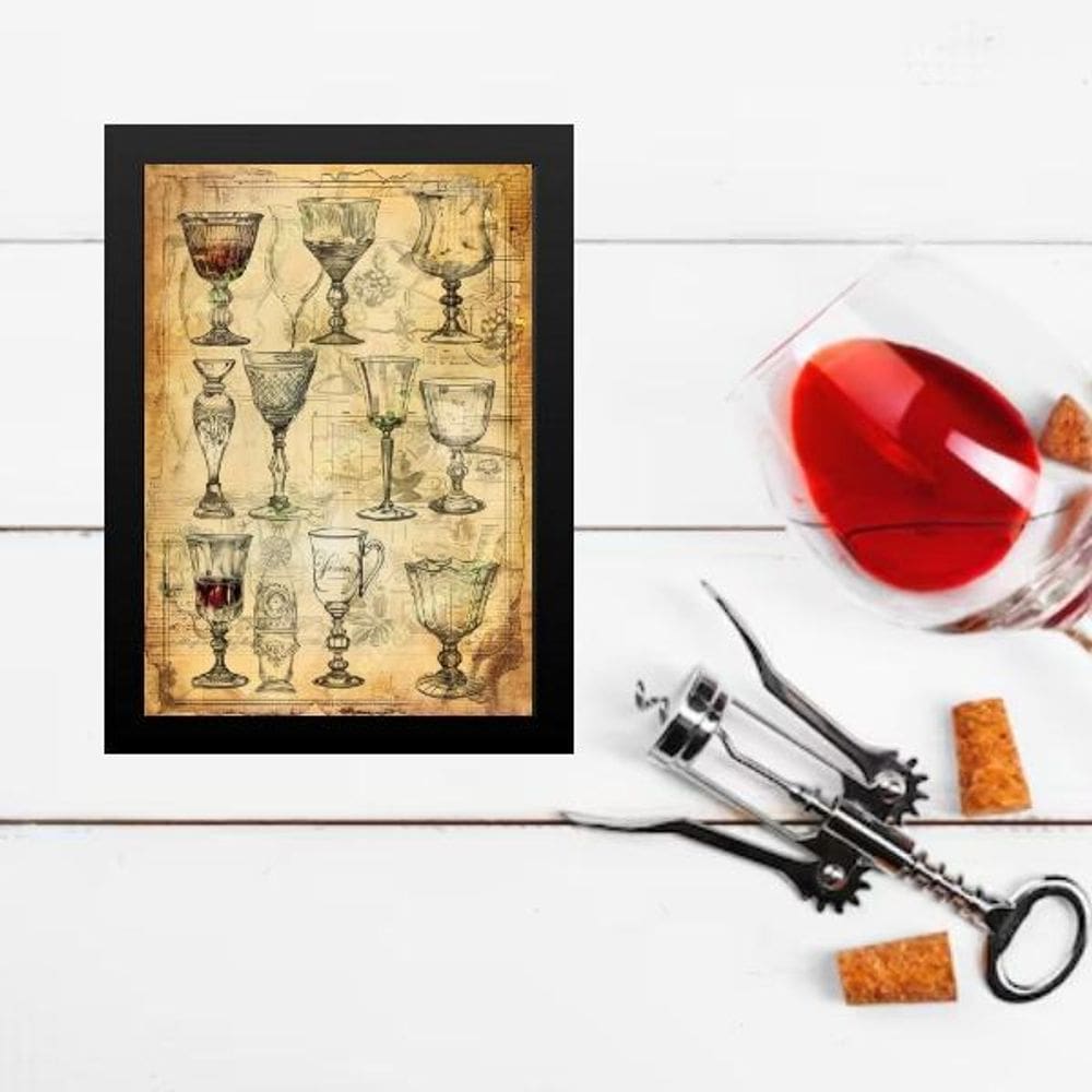 Quadro Decorativo Vintage Taças De Vinho 33X24Cm