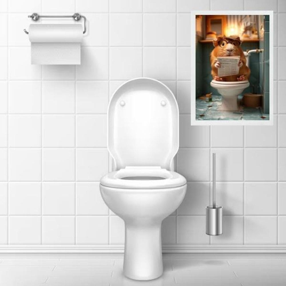 Quadro Divertido Banheiro Hamster Lendo Jornal 24X18Cm