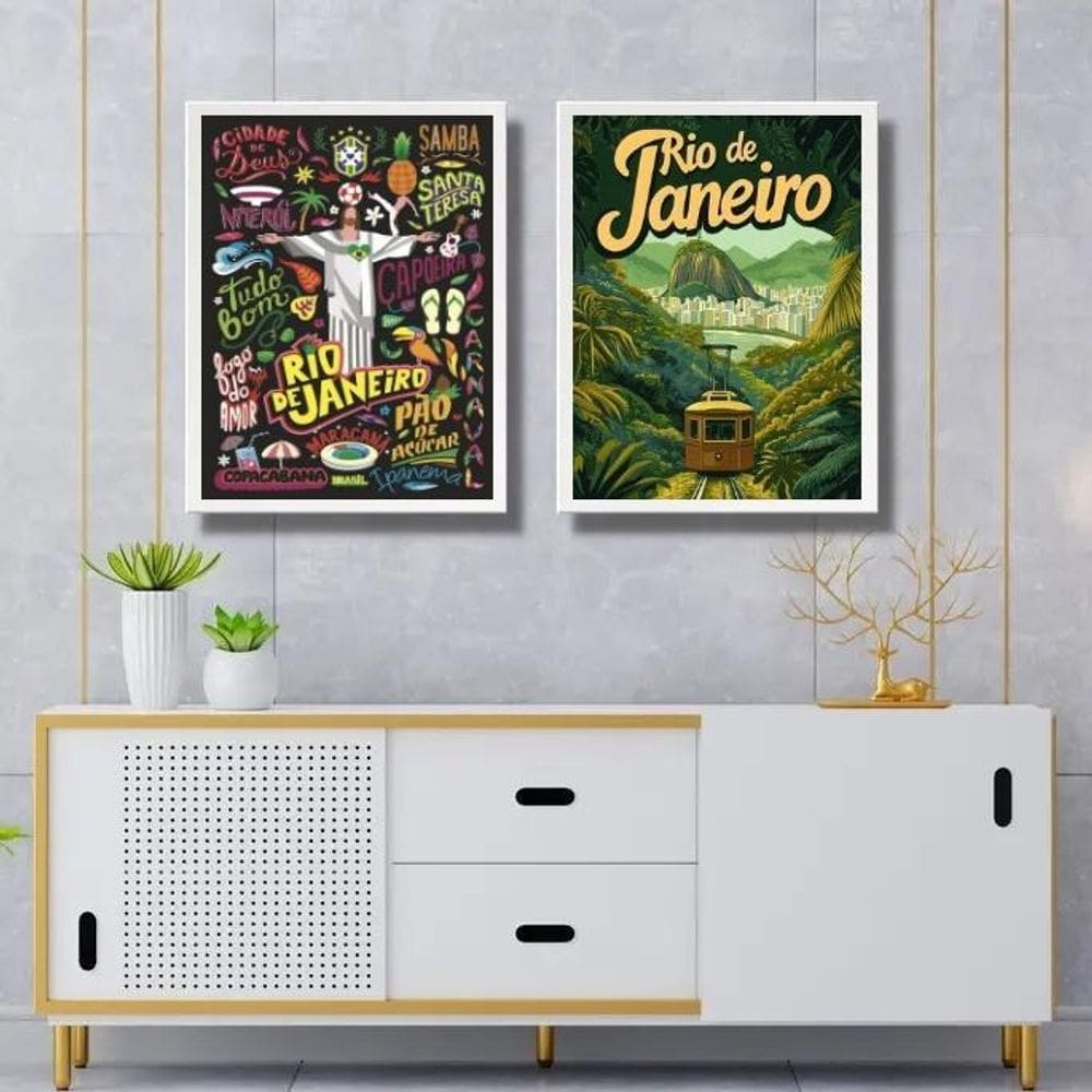 Kit 2 Quadros Posters Rio De Janeiro 24X18Cm - Com Vidro