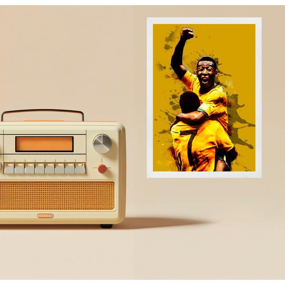 Quadro Aquarela Futebol Do Brasil Comemoração 45X34Cm Vidro