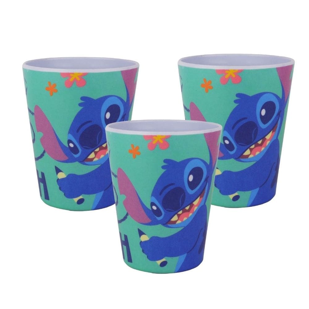 Kit 3 Copos Infantil Melamina Stitch Disney 300ml - Tuut