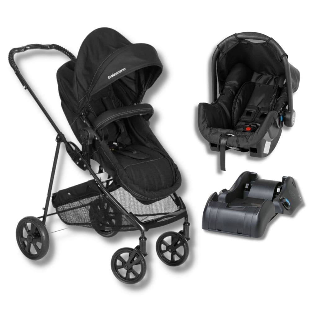 Carrinho De Bebe Moises Napoli Preto + Bebe Conforto Grid + Base - Galzerano