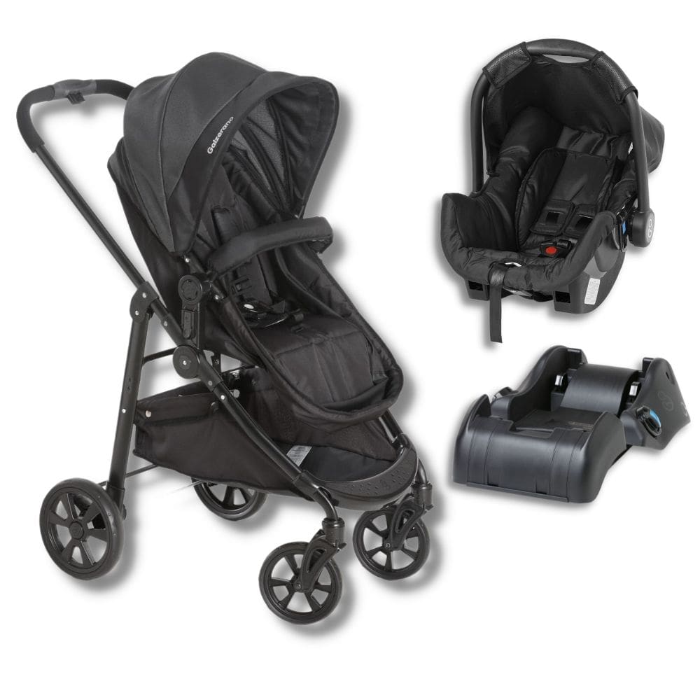 Carrinho Olympus New Black (Preto) + Bebe Conforto Grid + Base - Galzerano