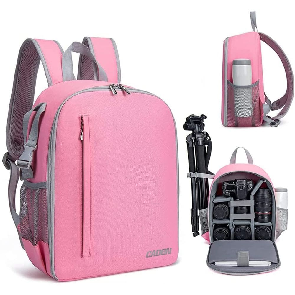 Mochila para câmera Caden D6 Professional Impermeável Rosa