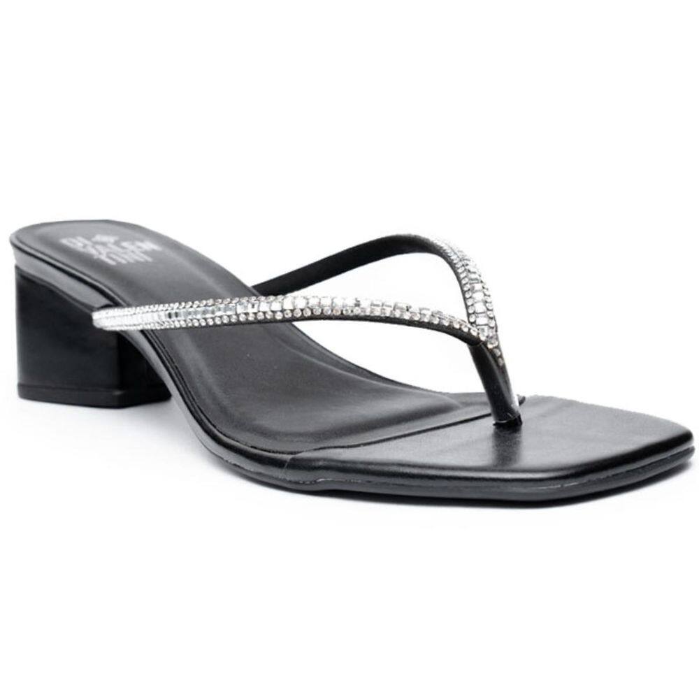 Tamanco Di Valentini Sara Salto Baixo Tiras Strass Feminino - Preto