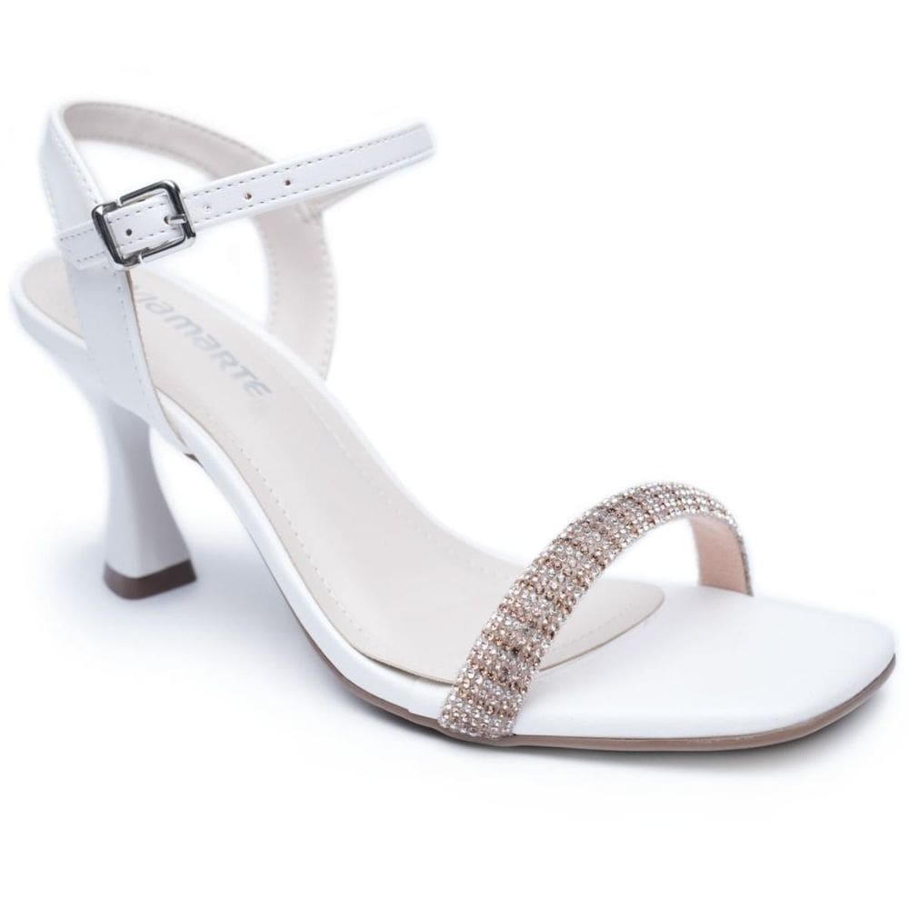 Sandália Via Marte Strass Salto Médio Feminina - Branco