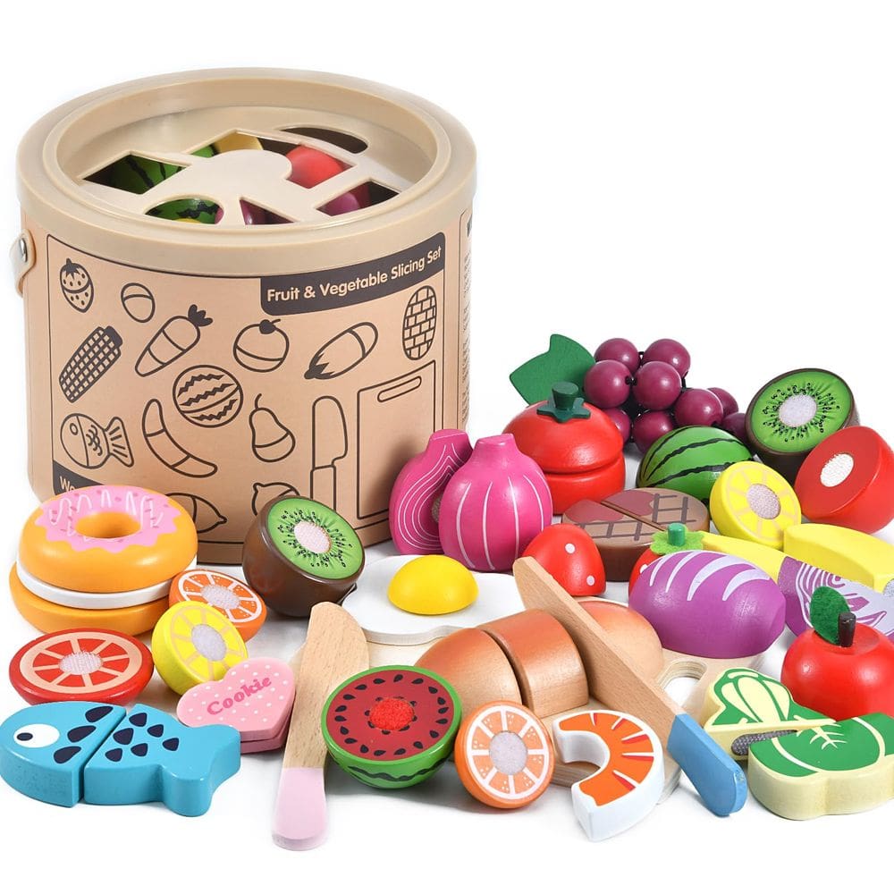 Conjunto de comida Play WHOHOLL de madeira para cozinha infantil com cesta 2+ Y