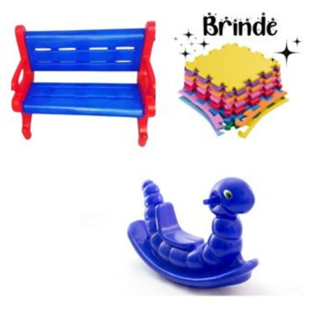 Playground Kit – Banco Plástico, Gangorra Nhoca e Tatames Coloridos