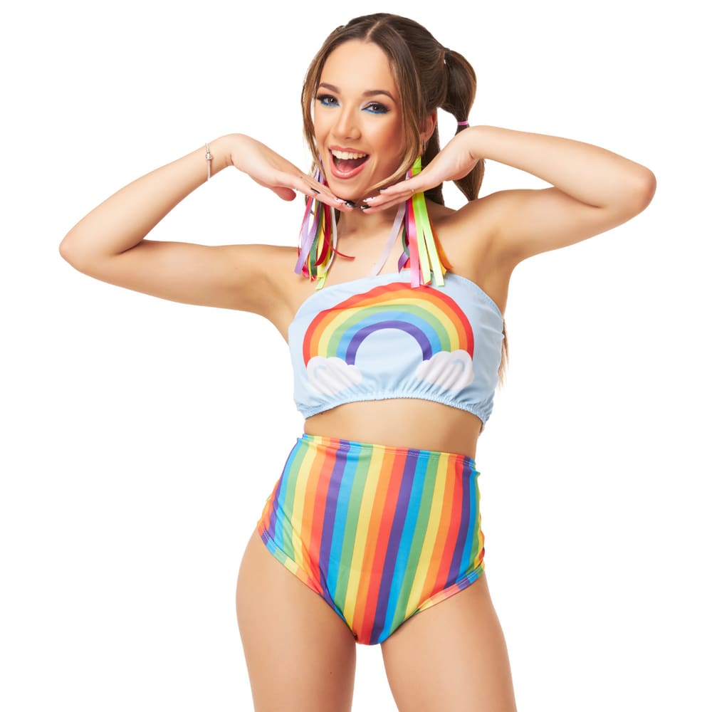 Fantasia Carnaval Hot-Pants Arco Íris Feminina Top Calcinha