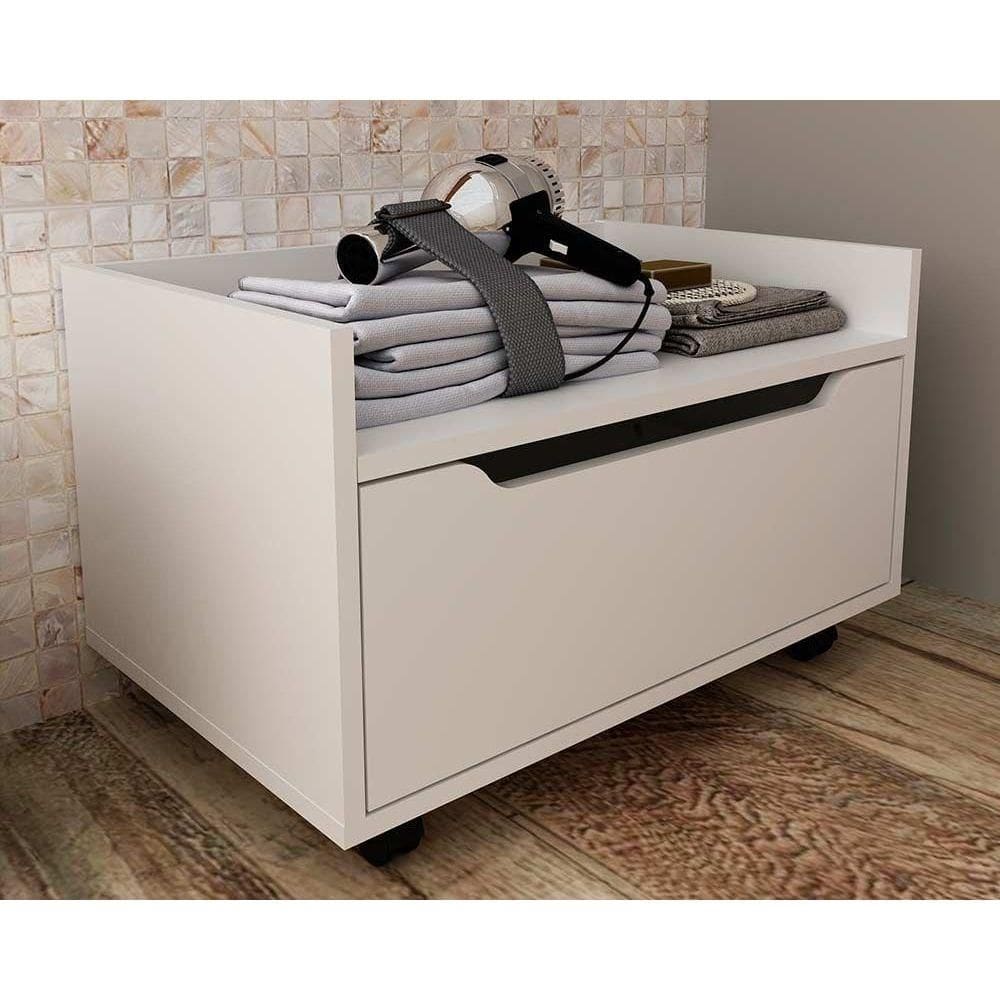 Balcão p/ Banheiro Suspenso c/ Rodizio BN3647 s/ Cuba c/ 1 Gaveta 60cm Branco - Tecno Mobili