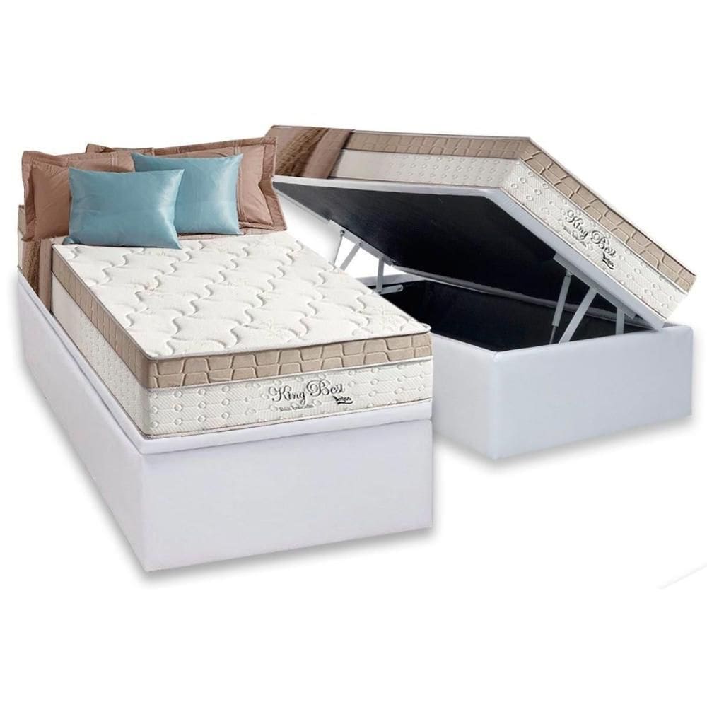 Cama Box Baú Solteiro: Colchão Molas Ensacadas D Angelis Anjos Superlastic King Best + Base CRC Courano White (88x188)