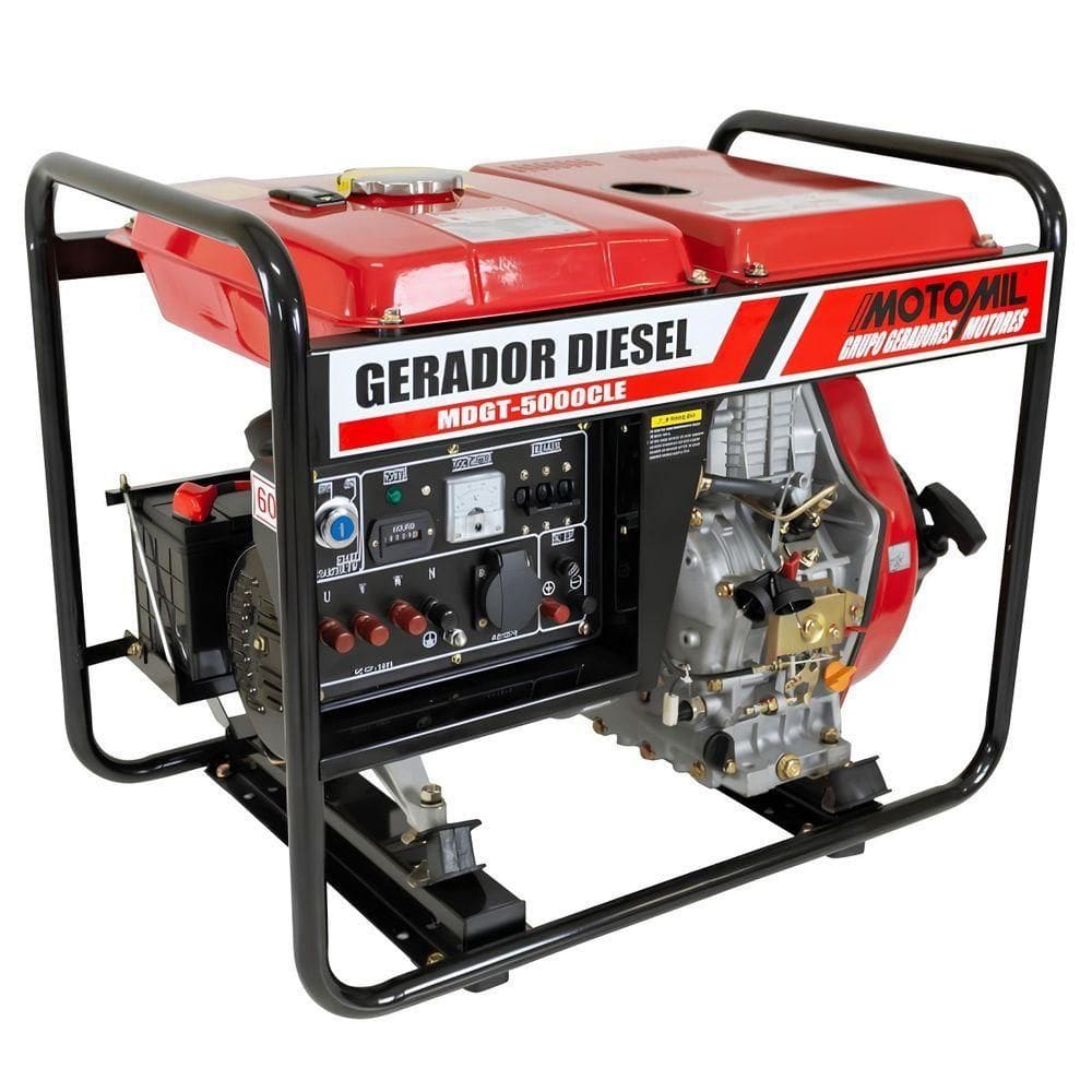 Gerador Diesel 5 Kva Trifásico 220/380v Mdgt-5000cle Motomil 10hp 12,5l Avr Partida Elétrica Manual