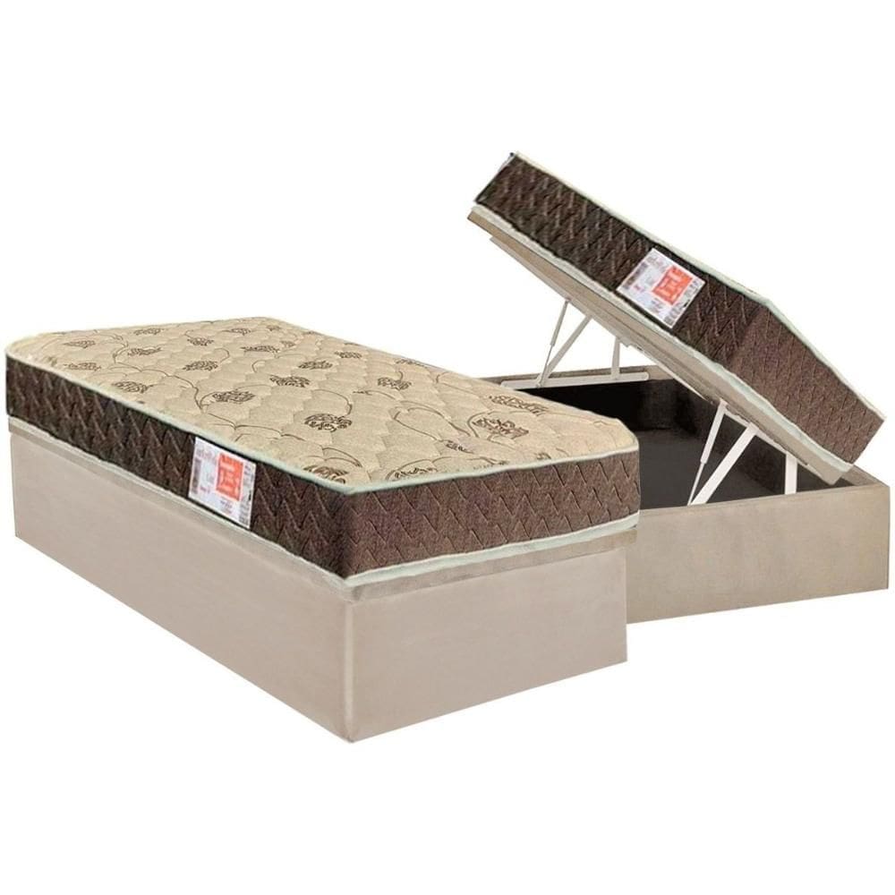 Cama Box Baú Solteiro: Colchão Espuma D33 Orthoflex Comfortpedic + Base CRC Suede Clean (88x188)