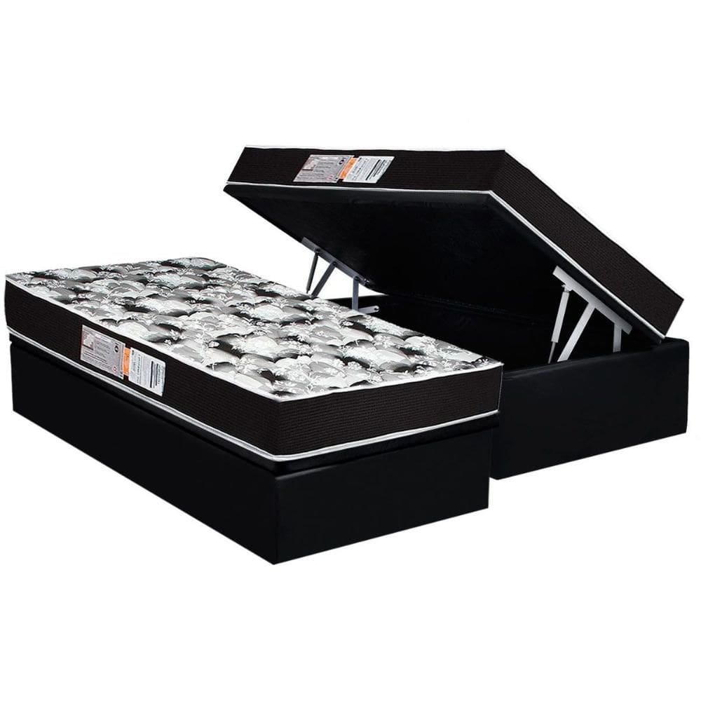 Conjunto Box Baú Solteiro: Colchão Espuma Luckspuma D33 Supreme Pró Saúde Black + Base CRC Suede Black (88x188)