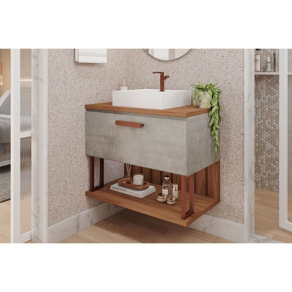 Gabinete De Banheiro Balcão Duna 1 Porta Com cuba 80cm Cimento-freijo - Mgm