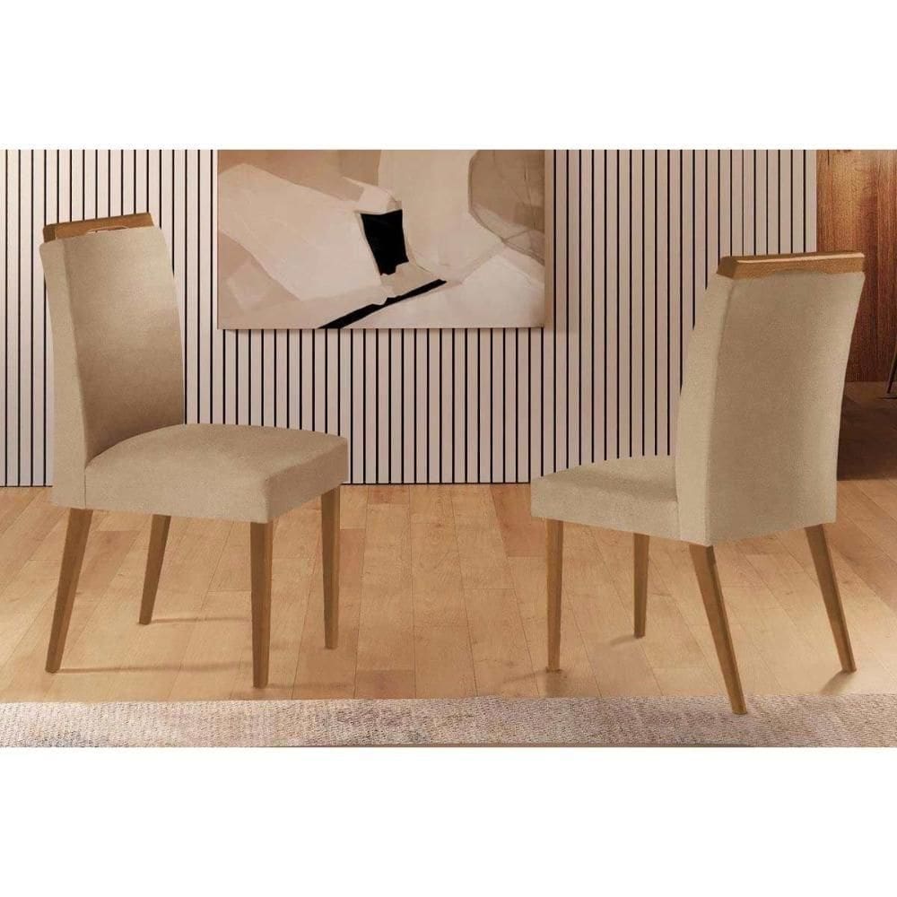 Kit 2 Cadeiras De Cozinha Athenas Madeira Capuccino-linho Bege Turim - Rufato