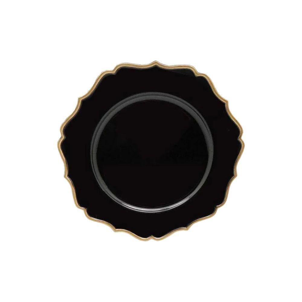 Sousplat De Chá Em Polipropileno 25cm Rafimex Preto E Dourado