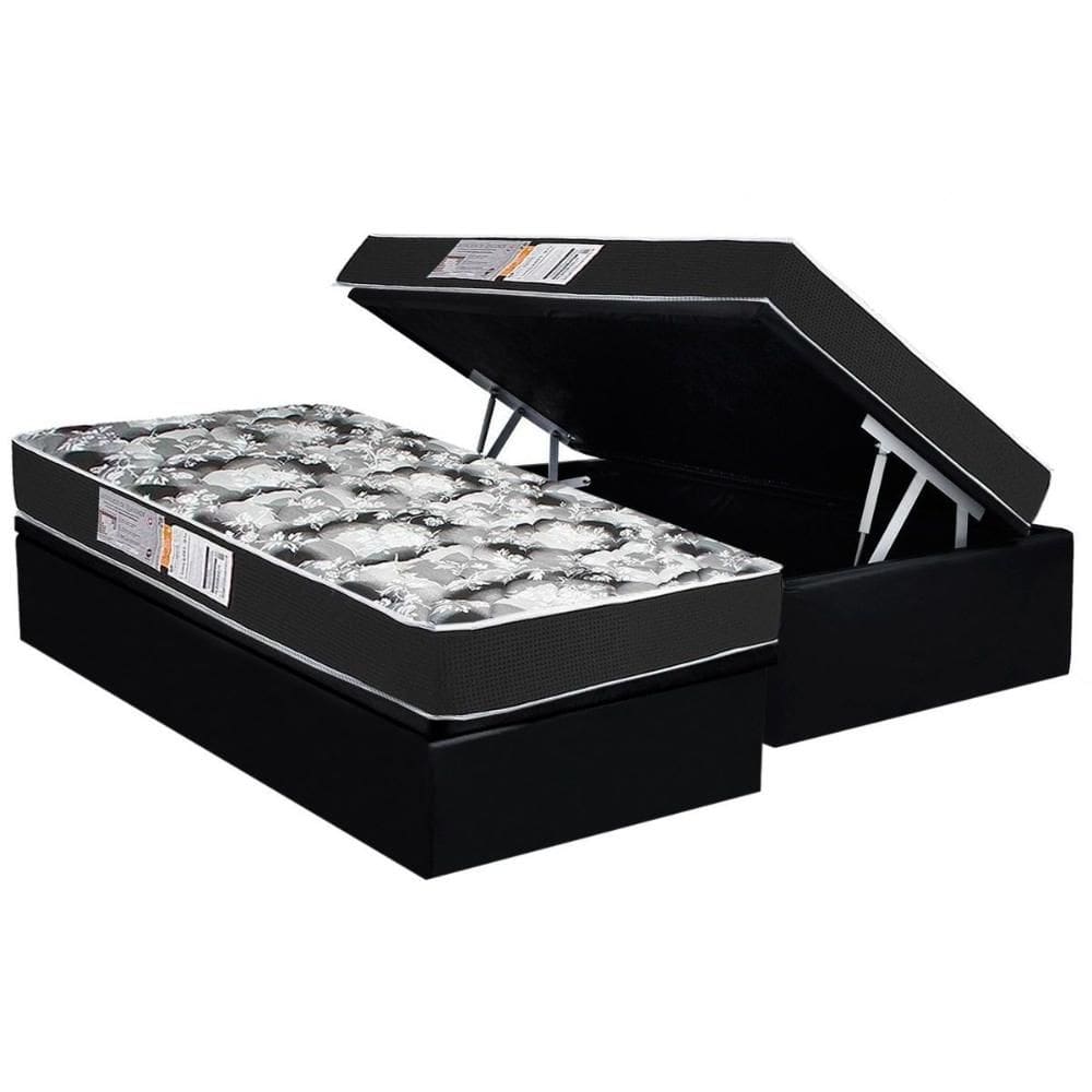 Conjunto Box Baú Solteiro: Colchão Espuma Luckspuma D28 Celebrity Black + Base CRC Suede Black (88x188)
