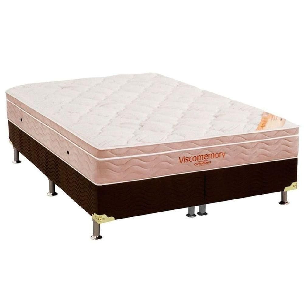 Conjunto Box King Colchão Espuma Ortobom Viscomemory + Base Crc Suede Brown (186x198)