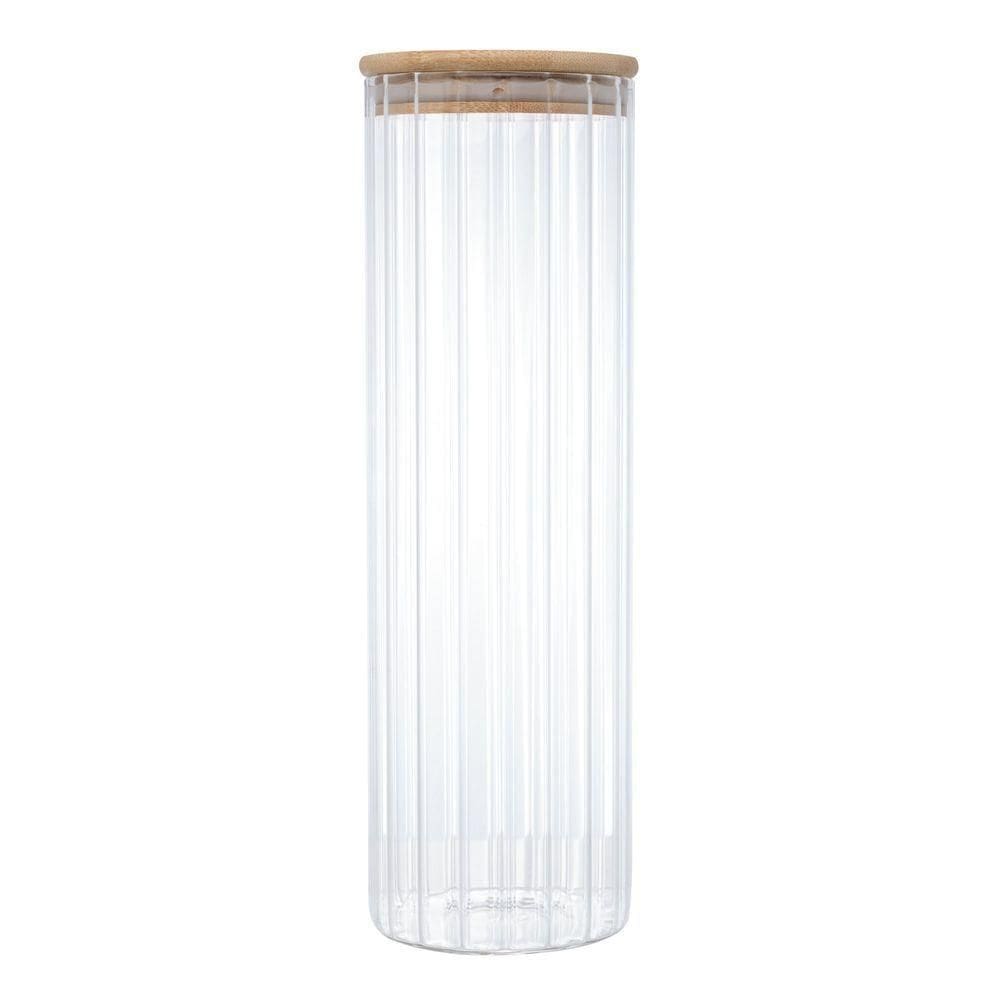 Pote De Vidro Canelado Com Tampa Bambu Wolff 1,3 Litros