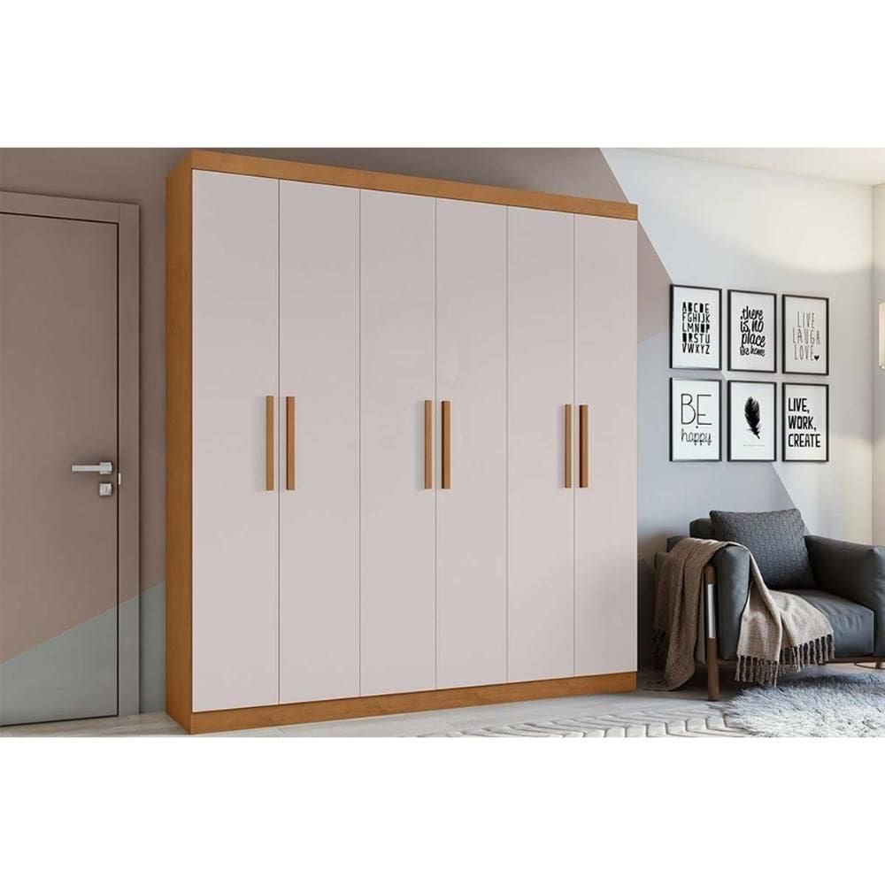 Guarda Roupa Casal 6 Portas E 3 Gavetas Jazz Amêndoa-off White