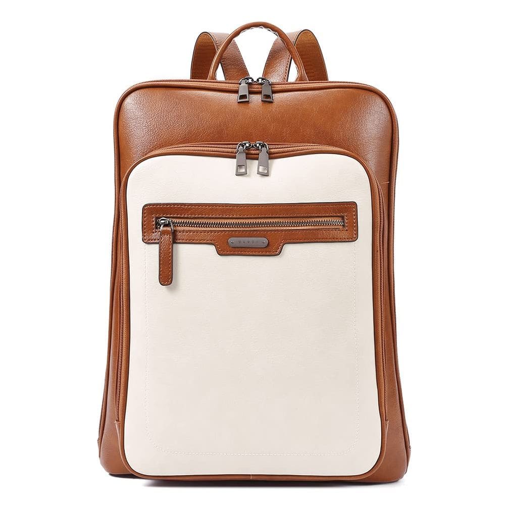 Mochila para laptop CLUCI Leather para mulheres 15,6” esbranquiçada