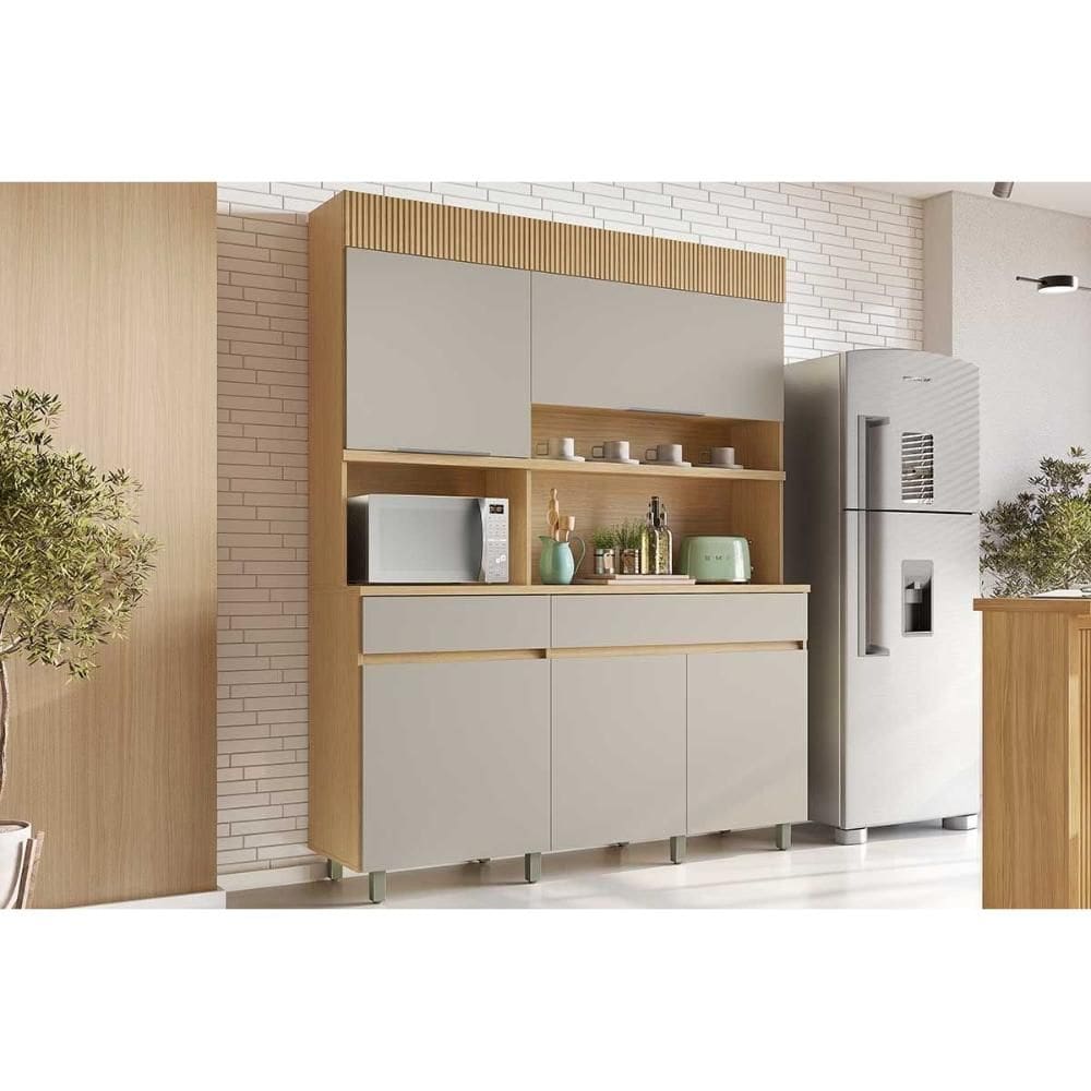 Cozinha Compacta Realeza c/ 5 Portas e 2 Gavetas 160cm Carvalho/Cinza - Nesher
