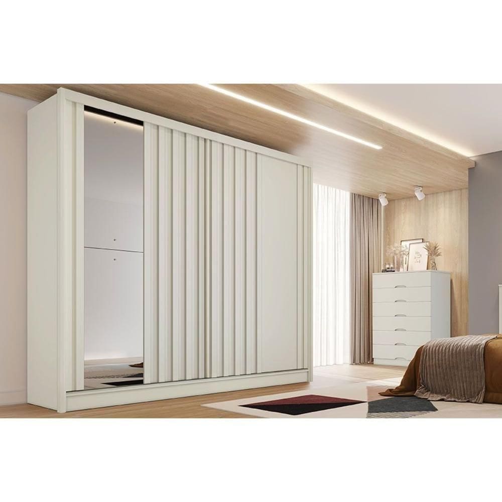 Guarda Roupa Casal 2 Portas De Correr Ripada (1 C- Espelho) E 4 Gavetas Galati Off White - Europa