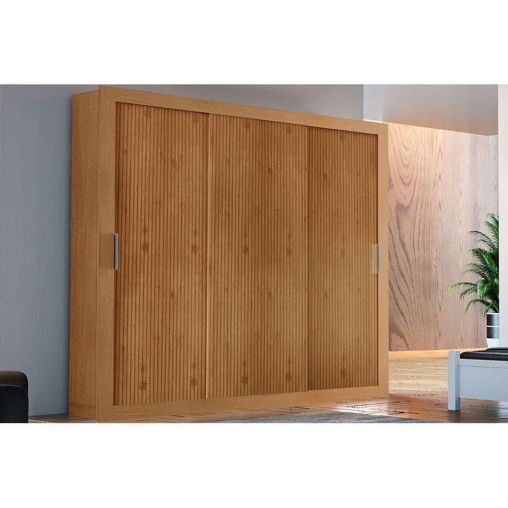 Guarda Roupa 3 Portas De Correr E 4 Gavetas Veneza Naturalle-ripado 3d