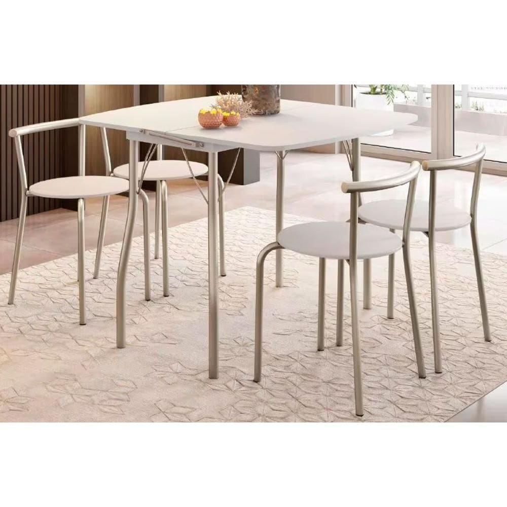 Sala De Jantar Completa Mesa Dobrável E 4 Banquetas 105 Prata-branco - Prata-branco - Carraro