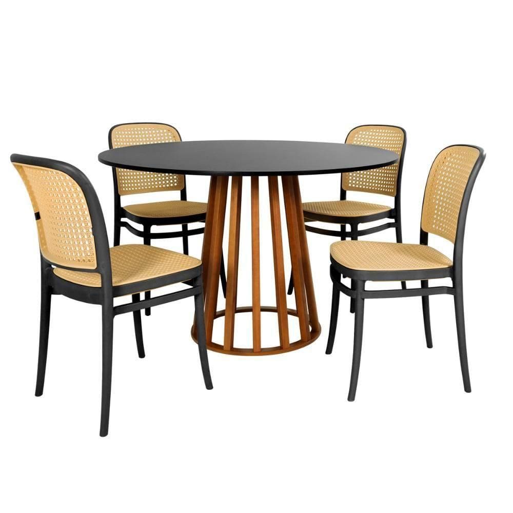 Conjunto Mesa De Jantar Redonda Talia Amadeirada Preta 120cm Com 4 Cadeiras Roma - Preto