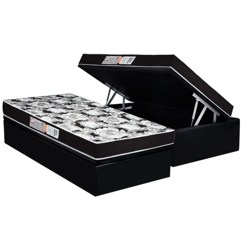 Conjunto Box Baú Solteiro: Colchão Espuma Luckspuma D33 Supreme Pró Saúde Black + Base CRC Suede Black (88x188)