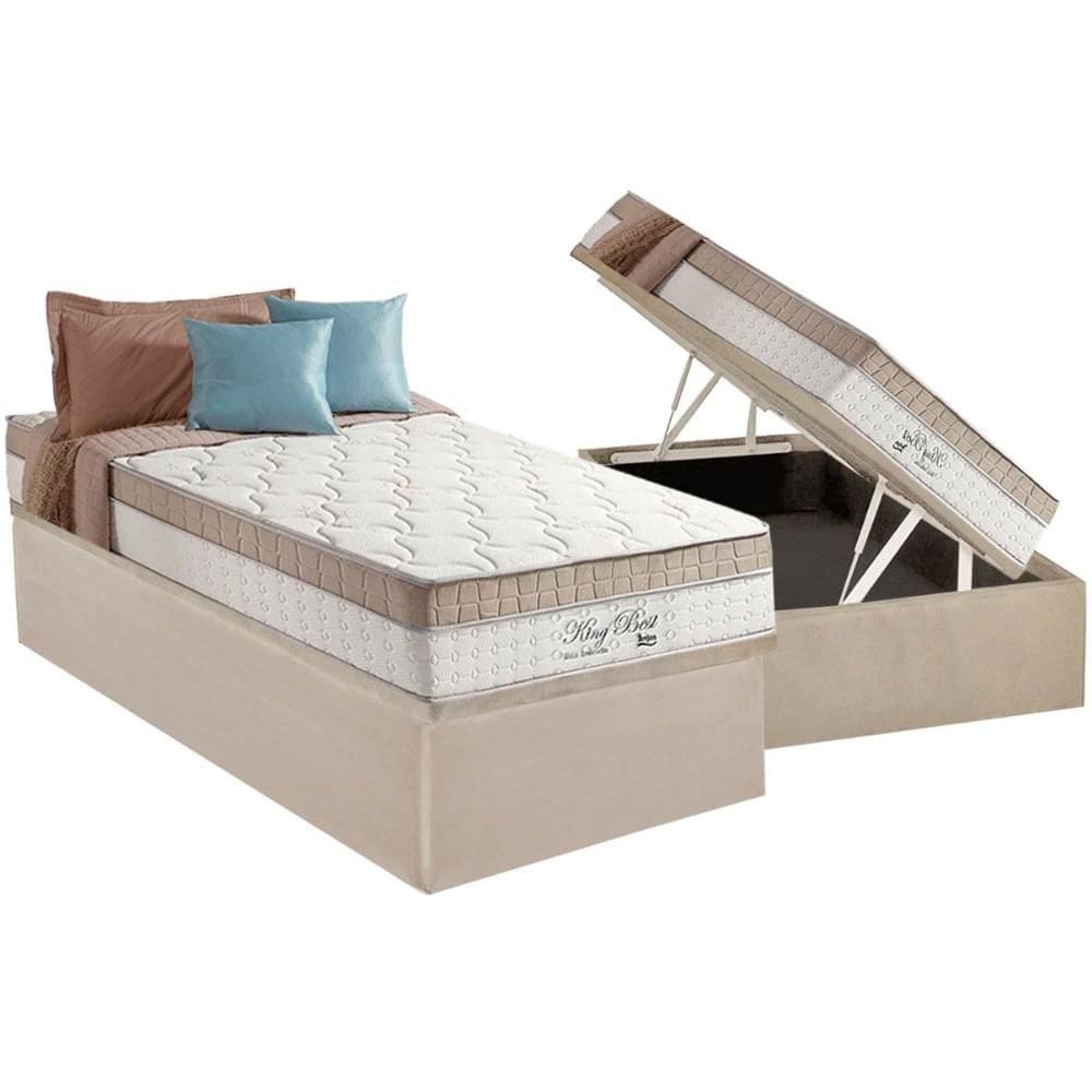 Cama Box Baú Solteiro: Colchão Molas Ensacadas D Angelis Anjos Superlastic King Best + Base CRC Suede Clean (88x188)