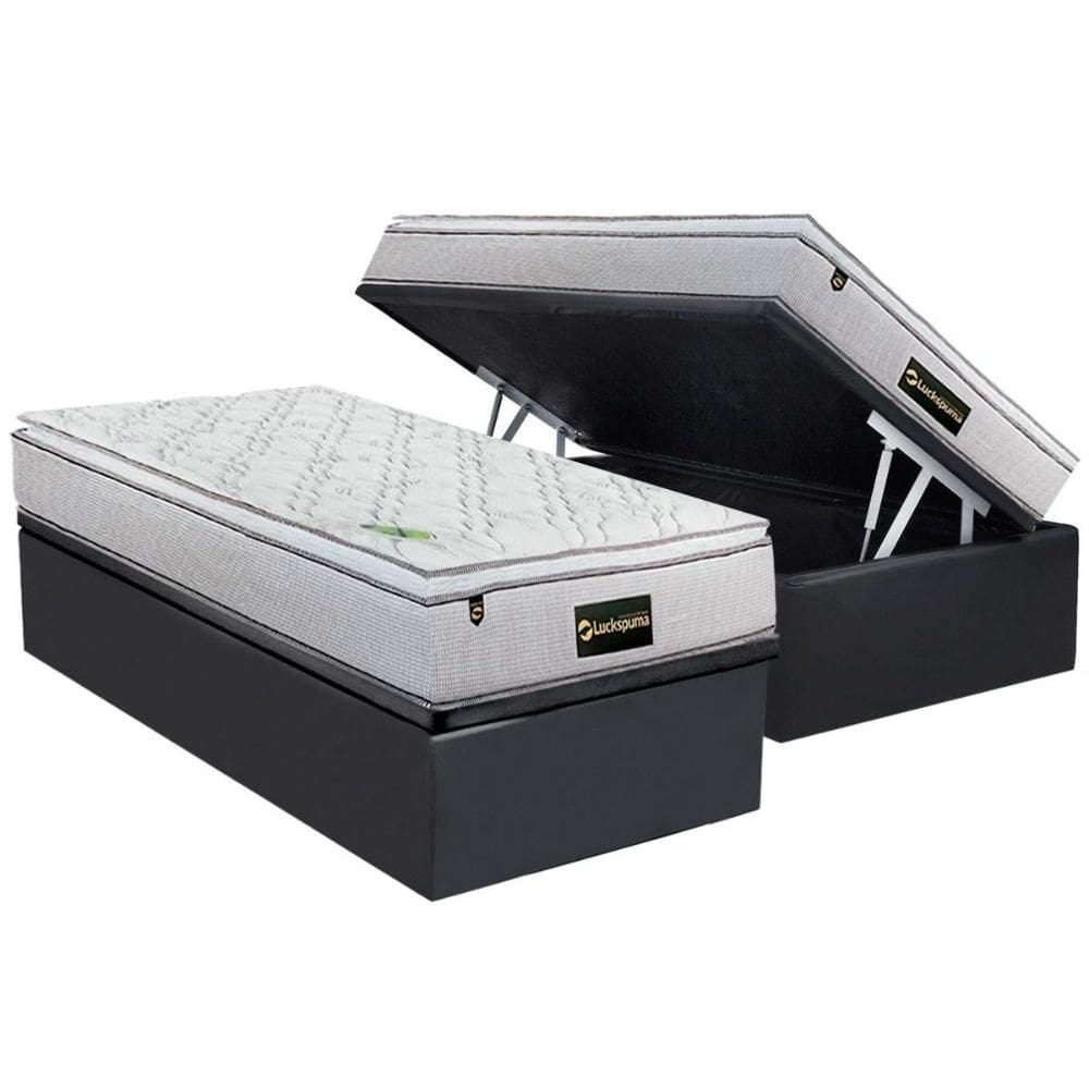Cama Box Baú Solteiro: Colchão Molas Bonnel Luckspuma Trade + Base CRC Suede Gray (88x188)