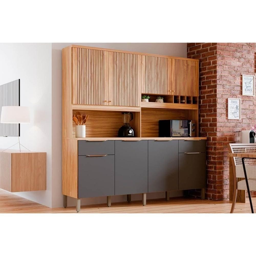 Cozinha Compacta Kit Concord C- 8 Portas E 2 Gavetas 200x206cm Amendoa-grafite - Ronipa