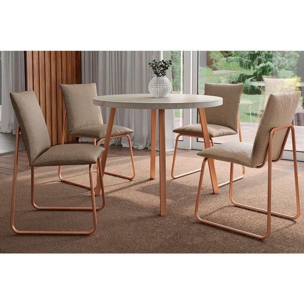 Sala De Jantar Completa Stellar 1599 Aço C- Tampo Madeirado 100cm E 4 Cadeiras Soft Rose-petra - Rose-areia - Carraro