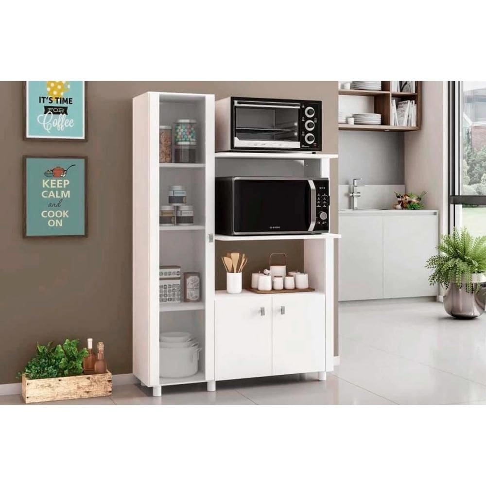 Balcão de Escritório Multiuso BL-3304 c/ 3 Portas e Nicho p/ Microondas 96cm Branco - Tecno Mobili
