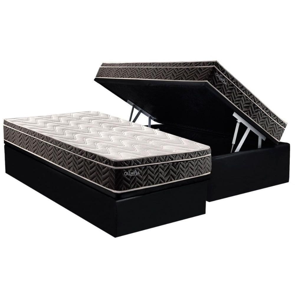 Conjunto Box Baú Solteiro Colchão Espuma Paropas Molas Extrapedic Olímpia + Base Crc Suede Black (88x188)