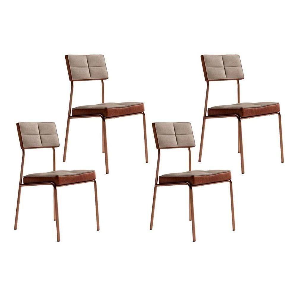 Cadeira Sala De Jantar Neo 1740 Kit 4 Uni Rose-linho Areia-courano Caramelo - Carraro